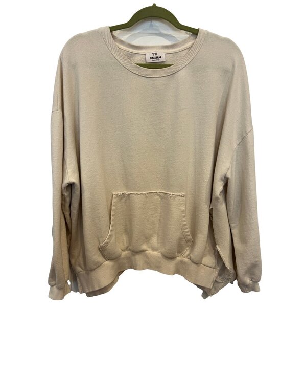Pull&Bear Tops - Pull&Bear Cream Raw-Edge Pocket Sweatshirt
